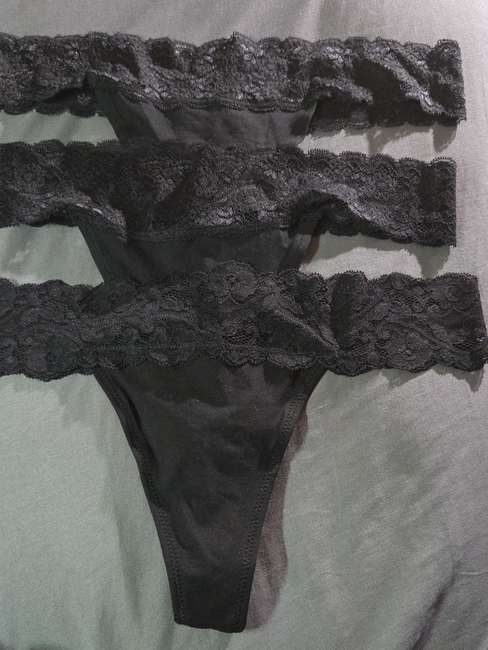 NWOT- Pact Organic- Black Lace-Trim Thong (3pck)